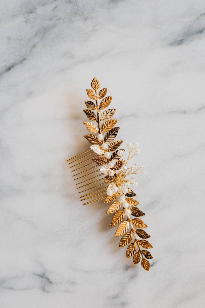 Gold Bridal Leaf Comb 