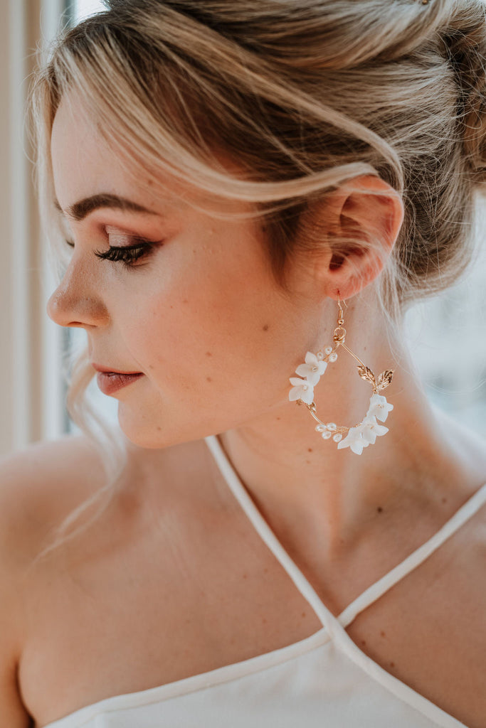 I Just Bride in Your Arms Tonight - Floral Leaf Bridal Earrings | Boho –  Amelie Owen