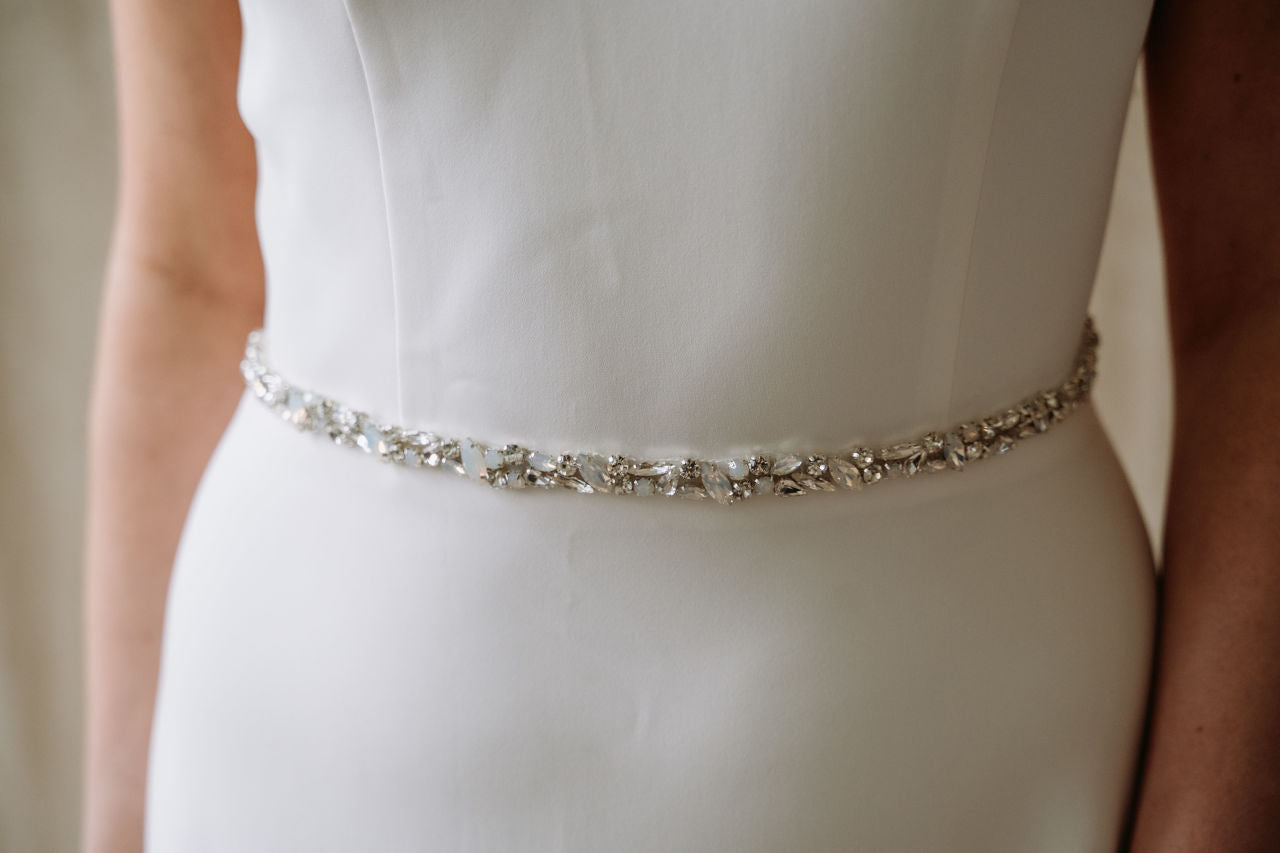 Bridal Sash Stone Belt For Gown Adelaide Silver Pearl And Crystal