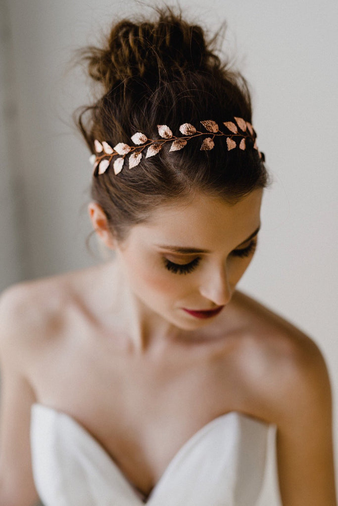 Rose Gold Leaf Bridal Headband 