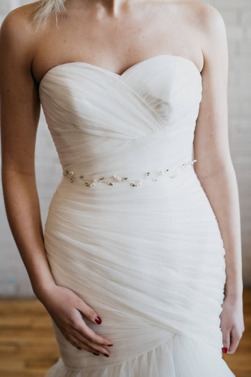 Thin Rhinestone and Pearl Bridal Sash 