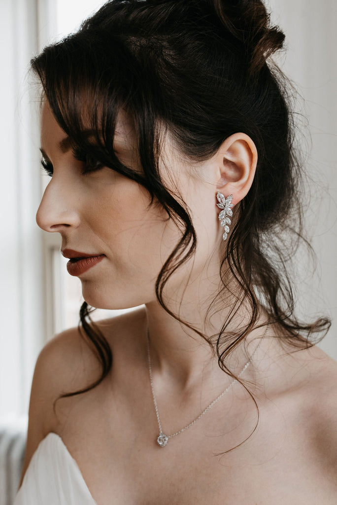 Crystal Leaf Earrings 