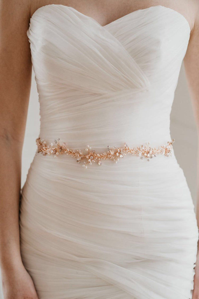 Rose Gold Leaf Bridal Belt 