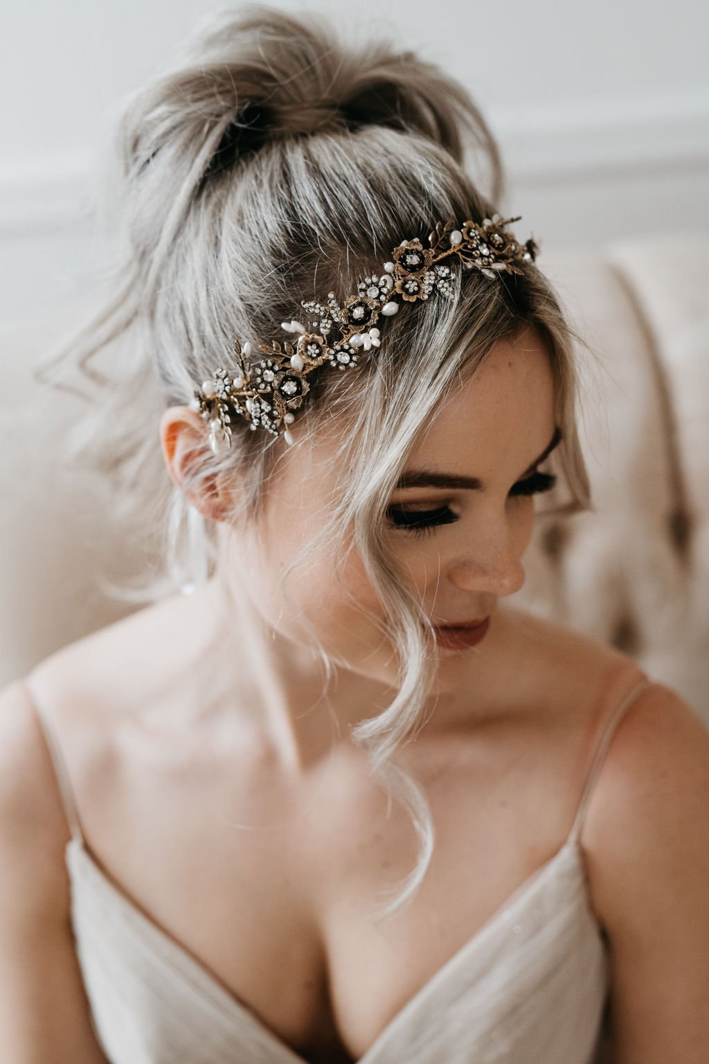 Boho Wedding Accessory, Gold Wire Hair buying Vine Half Halo, Gold Wedding Flower Hair Vine, Boho Wedding Headpiece - 'MAGNOLIA'