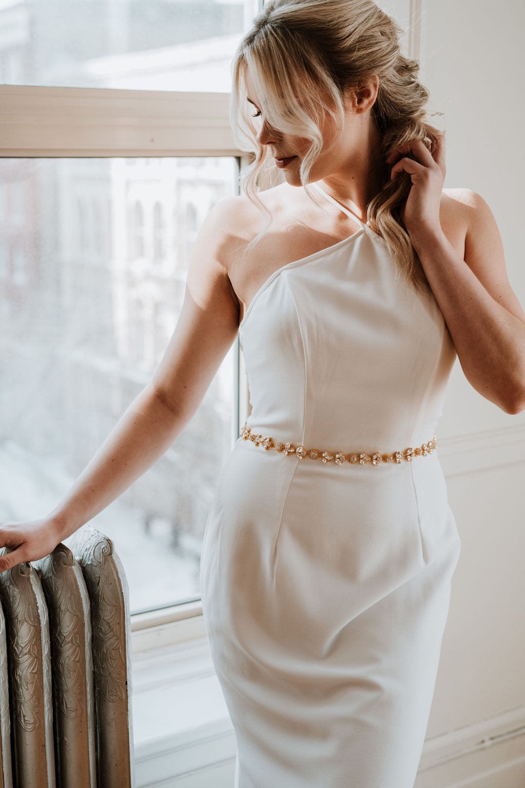 Luna & Stone Flower Bridal Sash Kate Sash - Boho Gold Flower Bridal Belt Sash with Pearls  main image 3
